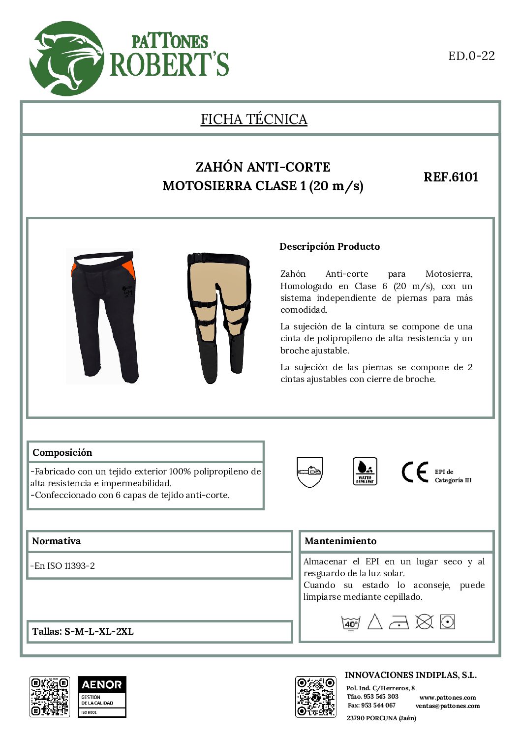 ZAHÓN ANTI-CORTE MOTOSIERRA CLASE 1 SOLAPA - Imagen 3